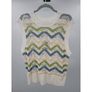 New RAILS Womens Sweater Vest Mabel Crochet Stripe Sz L Knit Cotton BoHo